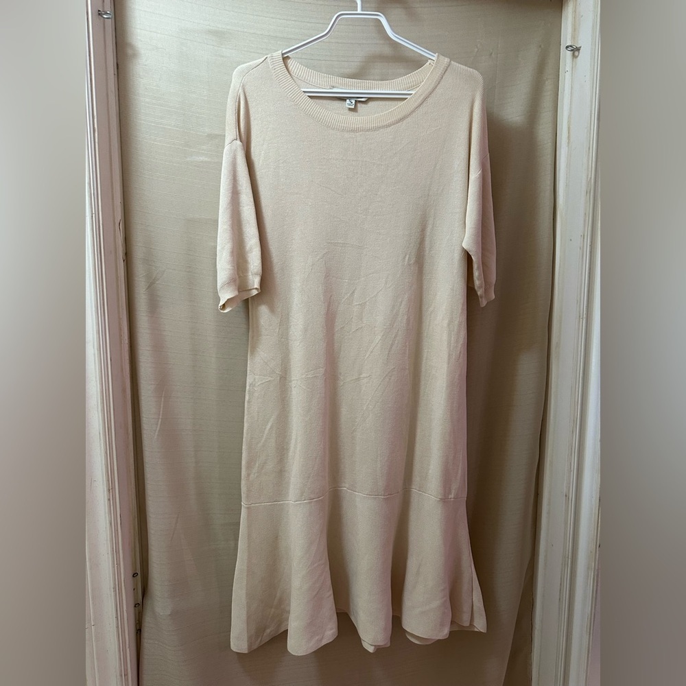 Davi & Dani Cream Knit Puff Sleeve Ruffle Hem Sweater Dress S/M